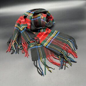 Plaid Scarf V Fraas Cashmink Germany Acrylic Black Red Fringe Unisex Retro